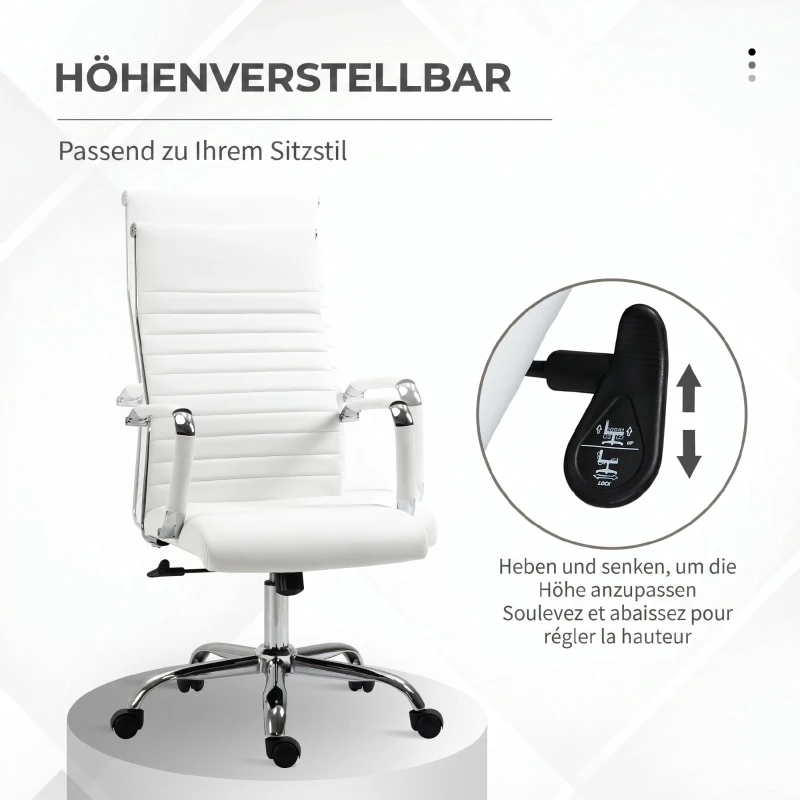 Vinsetto Scaun de Birou Ergonomic din Piele Ecologică, Scaun Rotativ și cu Funcție de Legănare, 54x62x104-114 cm, Alb
