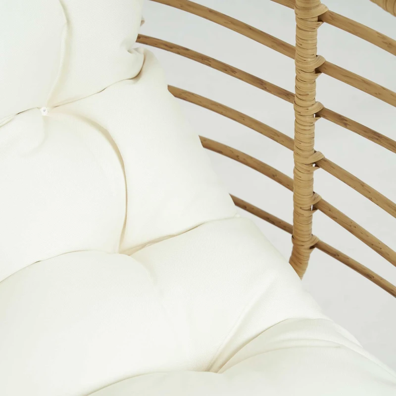 Outsunny Garden Egg Chair with Footstool, Rattan Indoor Outdoor Lounge Chair and Ottoman Set with Thick Cushions, Beige