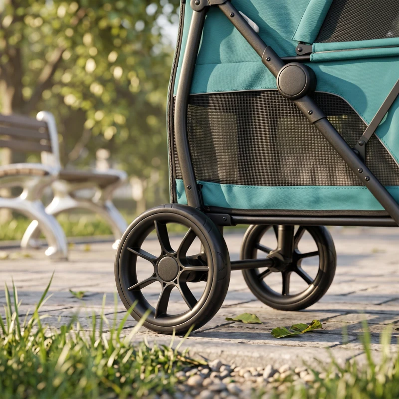PawHut Dog Stroller, 3 Wheels Pet Stroller with Dual Entry, Easy One-Click Quick Fold, Mesh Windows, Washable Cushion