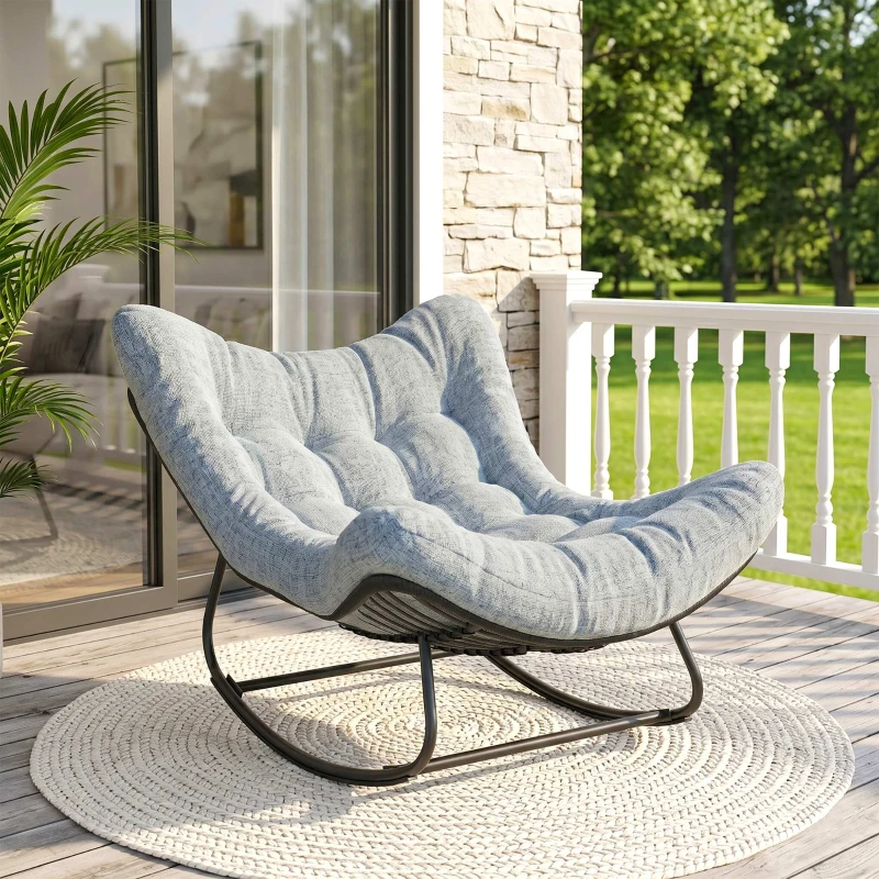 Outsunny Rattan Schommelstoel Tuinbank met Stalen Frame en Kussen Schommelbank 98 x 111 x 74 cm Grijs