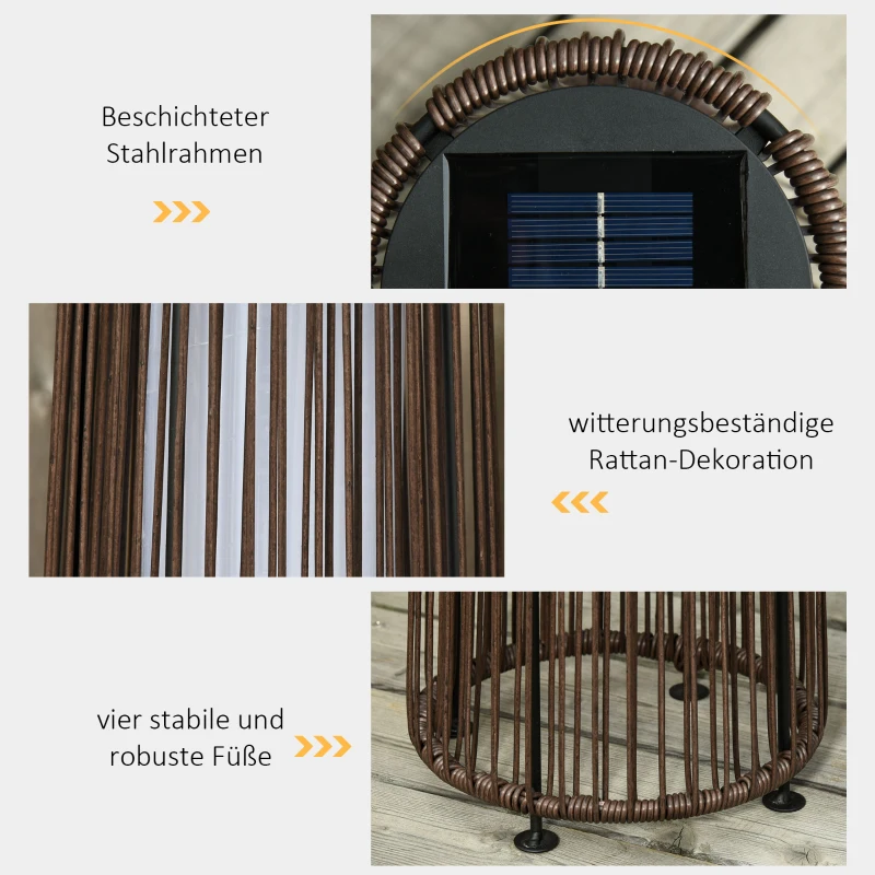 Outsunny Tuinlamp, Buitenlamp, op zonne-energie, 8 uur werking, Automatische modus, Rattan-look, 21,5 x 21,5 x 61 cm