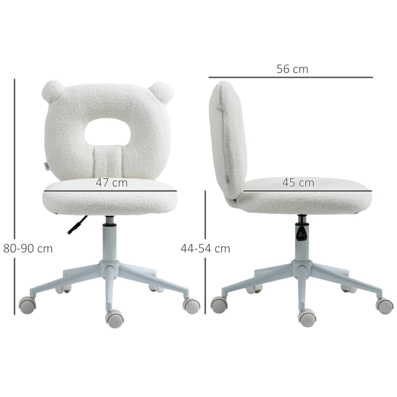 HOMCOM Bureaustoel, verstelbaar, teddybont, 50 cm x 56 cm x 90 cm, wit(m-3)