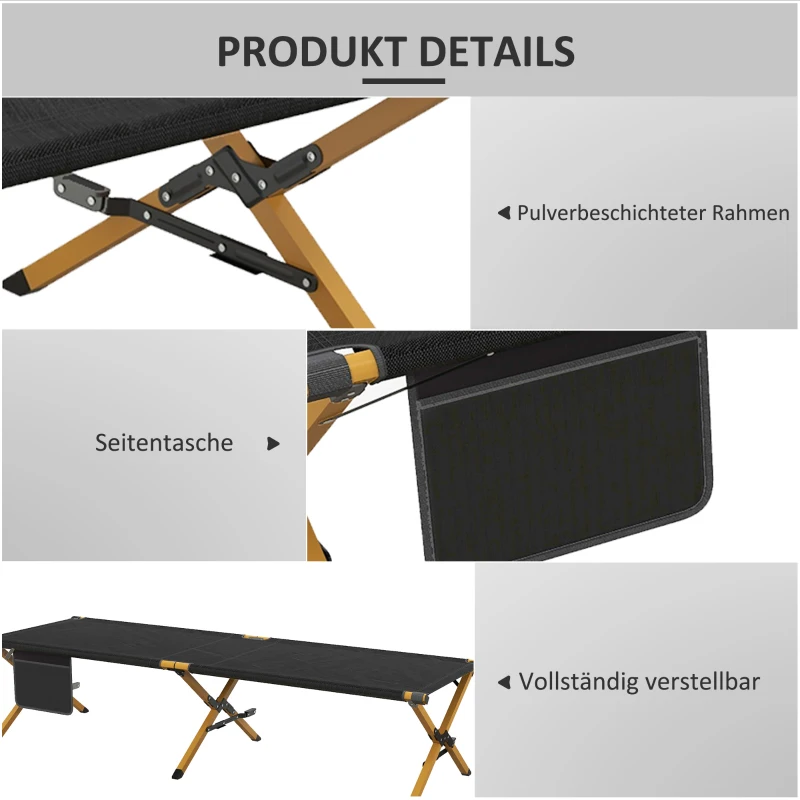 Outsunny Zonnebed Strandbed Tuinbed, inklapbaar, weerbestendig, 196 cm x 64 cm x 45 cm, Zwart