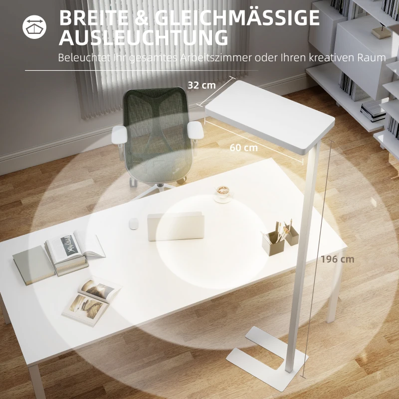 HOMCOM LED-vloerlamp, oogvriendelijk licht, vloerlamp met afstandsbediening, verstelbare helderheid, kunststof, metaal, wit(m-6)