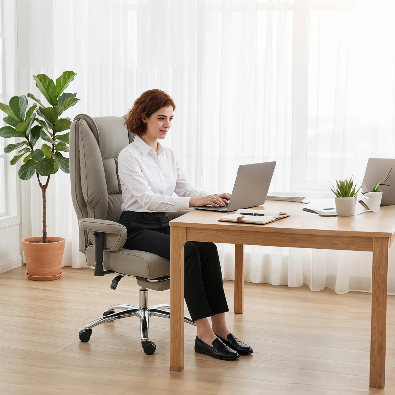 HOMCOM Sedia da Ufficio Ergonomica Reclinabile con Poggiapiedi, Schienale Alto, Altezza Regolabile, Grigio Chiaro