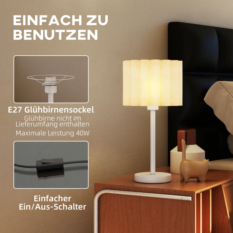 HOMCOM Bureaulamp in retrostijl, Nachttafellamp, Kunststof kap, Knopschakelaar, Wit