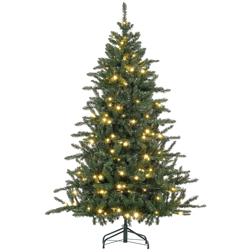 HOMCOM Árbol de Navidad Artificial 180 cm con 310 Luces LED 872 Ramas y Patas de Metal Árbol Navideño para Interior Verde