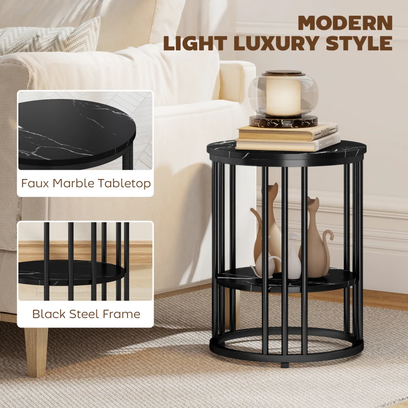 HOMCOM Set of Two Marble-Effect Coffee Tables - Black