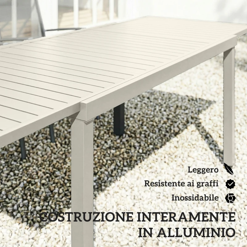 Outsunny Tavolo da Giardino Allungabile per 6-8 Persone, in Alluminio con Piano a Doghe, Bianco