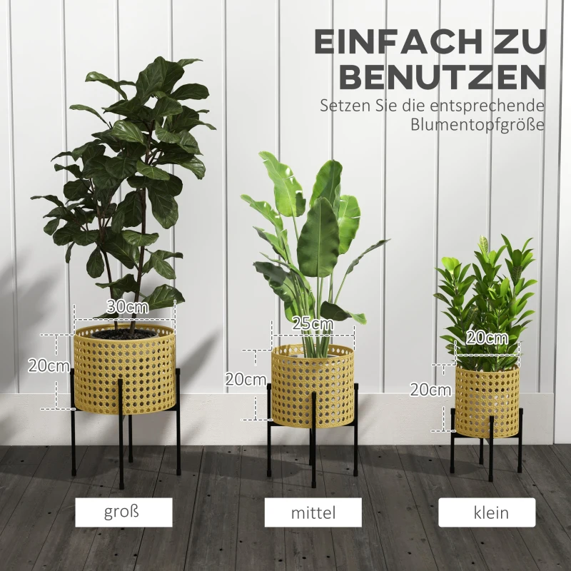 Outsunny Bloemenstandaard, set van 3, roestvrij metalen frame, voor binnen en buiten, zwart/goud