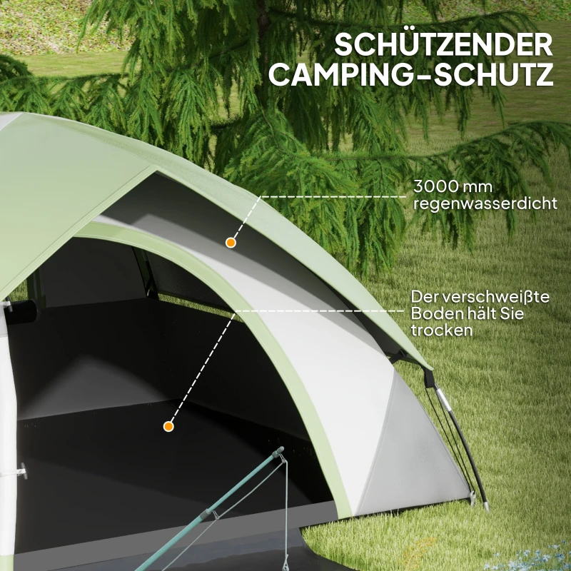 Outsunny Lichtgewicht & Stabiele Waterdichte Koepeltent voor 2 Personen met Deur & Venster, Draagtas in Grijs+Groen