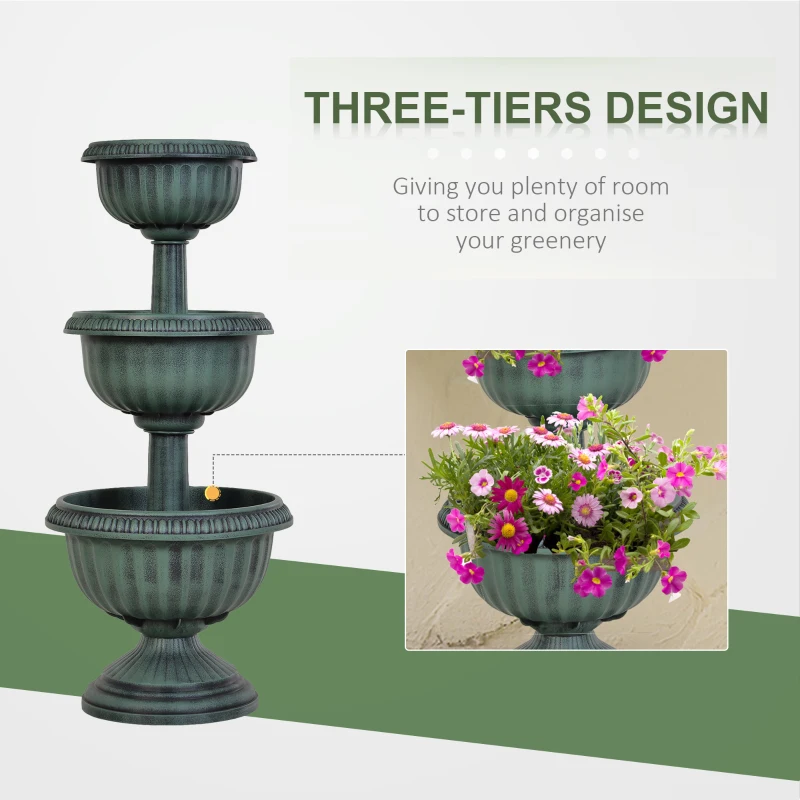 Outsunny 3-tier Chelsea Planter Flowers Display Fountain Stable Base Outdoor Garden Flower Pot Patio Balcony Indoors Green