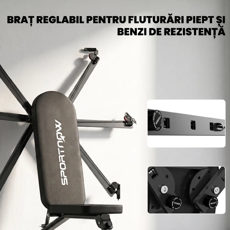 SPORTNOW Bancă Reglabilă cu Benzi de Rezistență, Pliabilă, Înclinată/Declinată/Orizontală