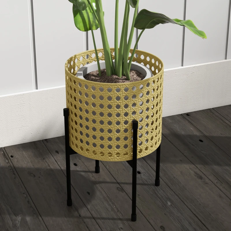 Outsunny Bloemenstandaard, set van 3, roestvrij metalen frame, voor binnen en buiten, zwart/goud