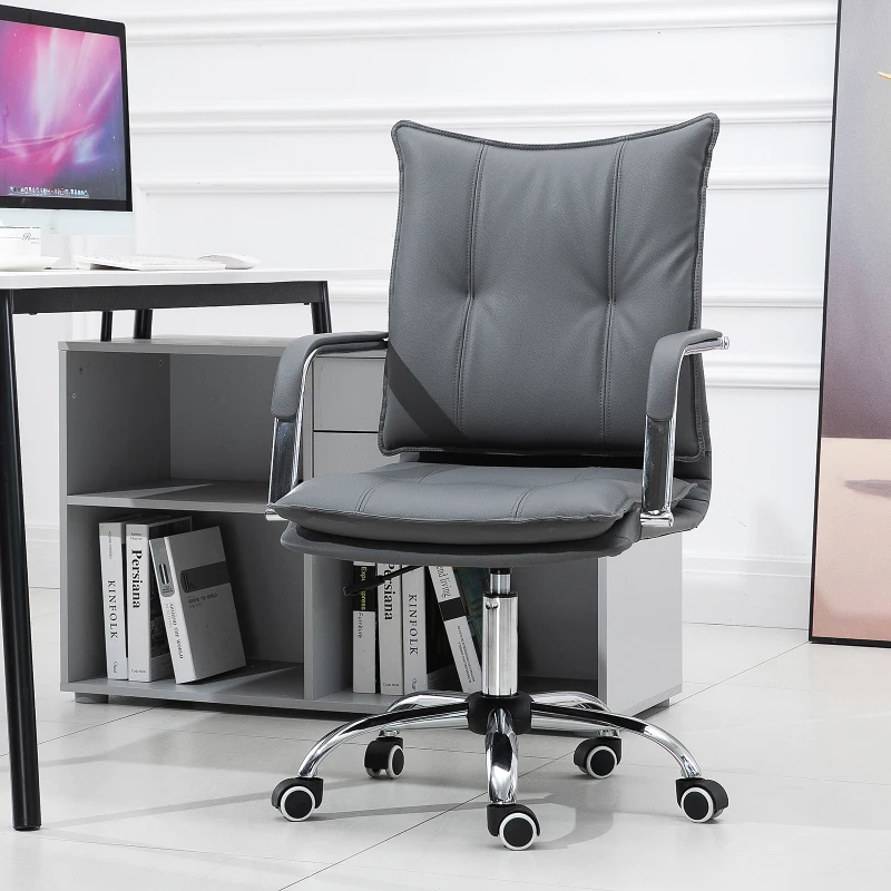 Vinsetto Poltrona Sedia da Ufficio Design Moderno Altezza Regolabile Imbottita, Pelle PU Cotone PP, Grigio, 64 x 57 x 91-101 cm