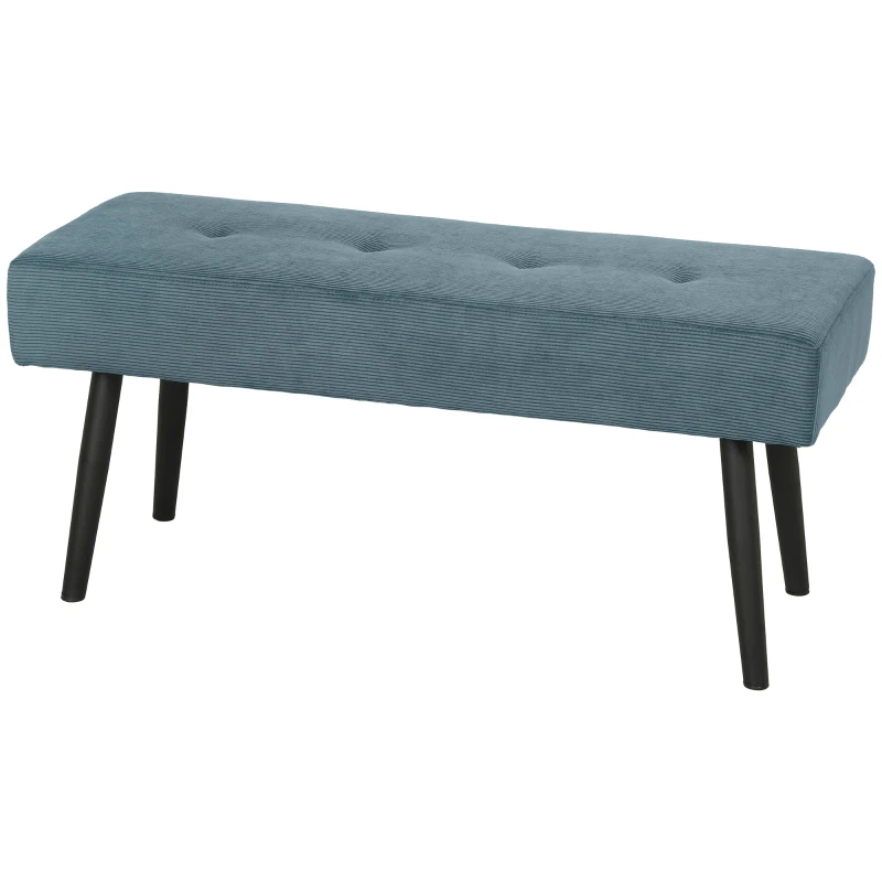 HOMCOM Upholstered Bedroom Entryway Bench, Modern Corduroy Tufted End of Bed Bench with Padded Seat and Steel Legs, Blue