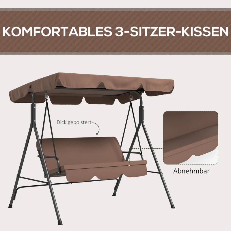 Outsunny Hollywoodschommel Tuinschommel 3-Zitter, weerbestendig, verstelbaar dak, 172 x 110 x 153, Bruin