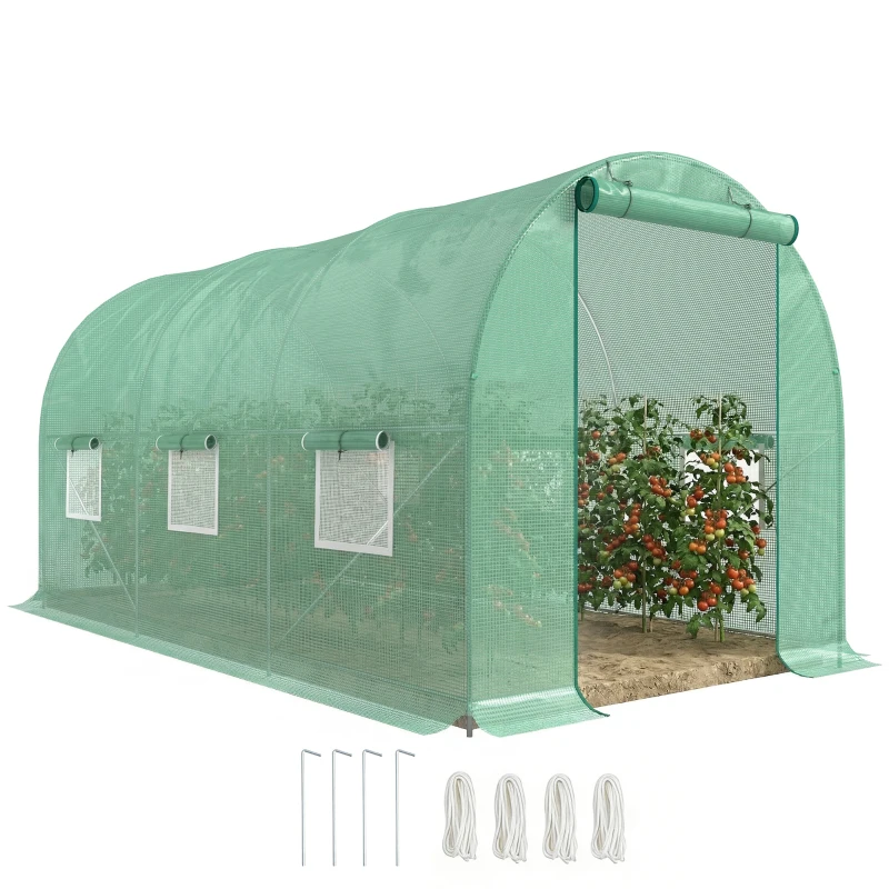 Outsunny Ruime Kas voor Elk Seizoen - Groen 445 x 190 x 200 cm