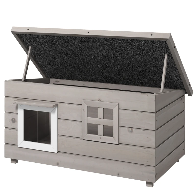PawHut Buiten Kattenhuis Groot Modern Luxe Sparhout met Raam voor Katten Grijs Zwart