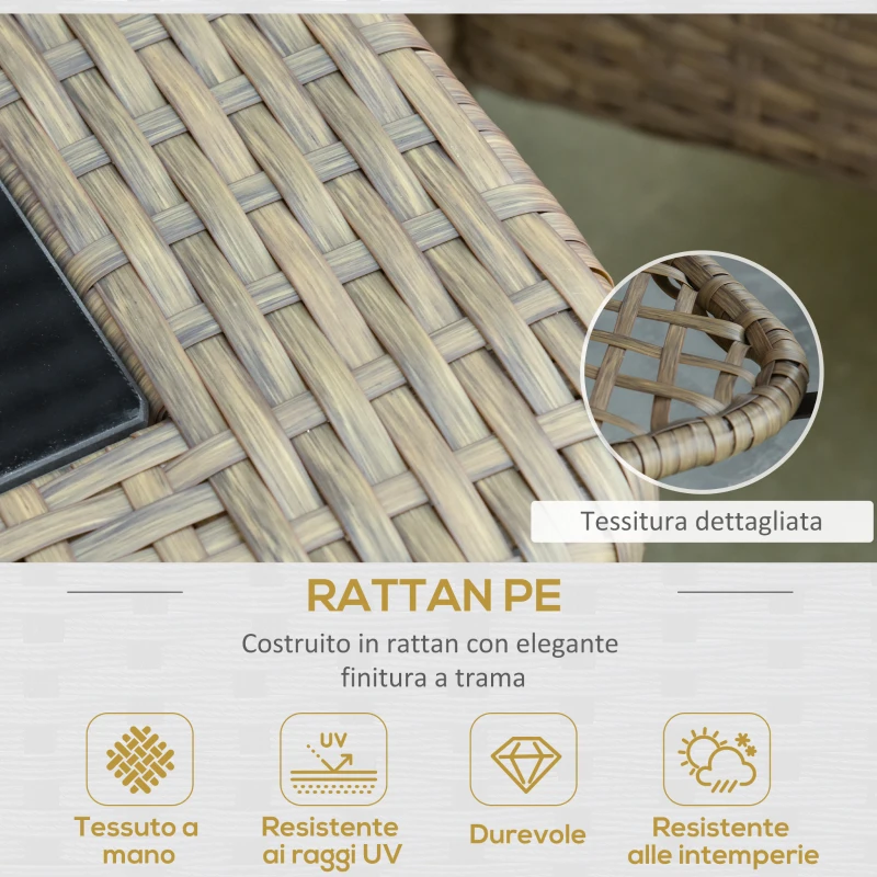Outsunny Set Mobili da Giardino in Rattan PE con 2 Poltrone Divano a 2 Posti e Tavolo e Cuscini, Colore Khaki e Arancione