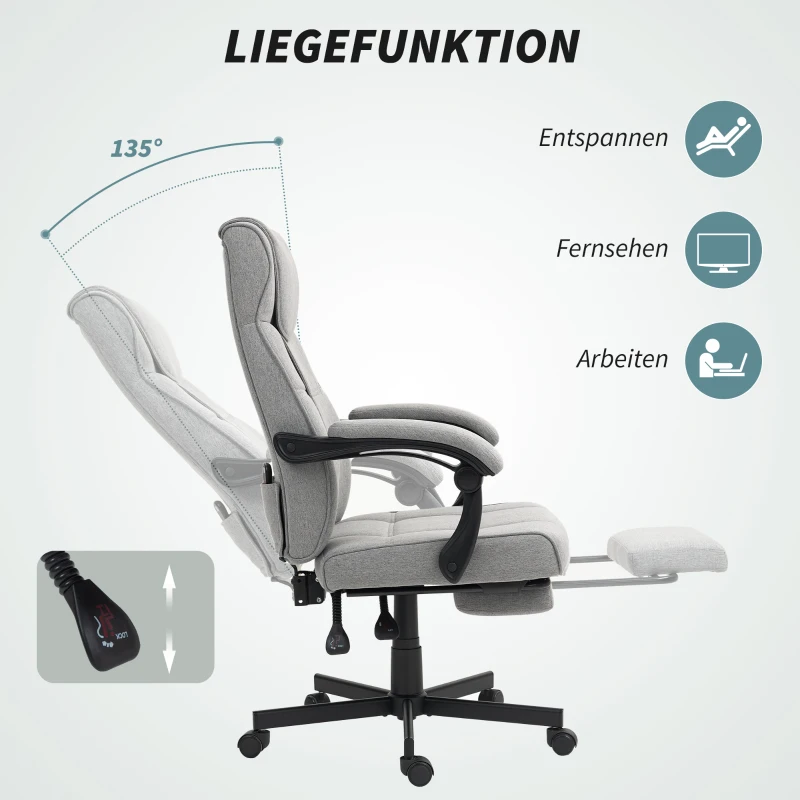 HOMCOM Ergonomische Bureaustoel met Massage en Ligfunctie Voetsteun Grijs