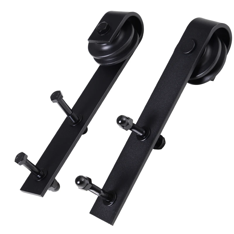 HOMCOM Glijrailsset voor schuifdeur, tot 90 kg, koolstofstaal, 200 cm, zwart, inclusief gereedschap(m-9)
