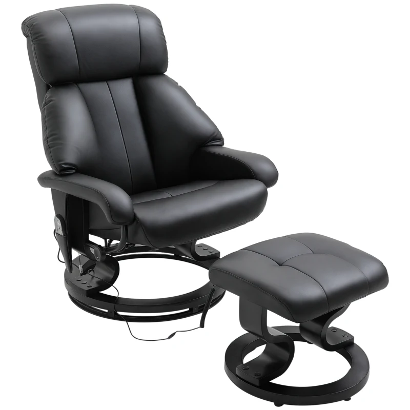 HOMCOM Massagestoel met voetenbank, 10 trilpunten, 145° verstelbare rugleuning, zwart