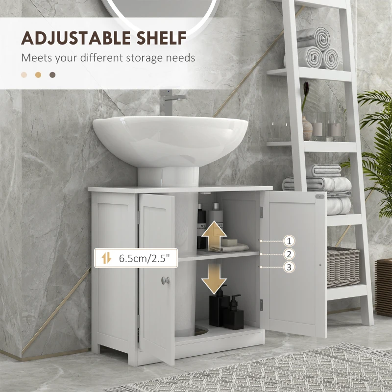 HOMCOM Under Sink Bathroom Storage Cabinet 2 Layers Vanity Unit Wooden - White