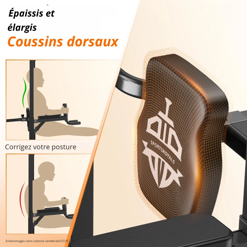 Power Tower station de tractions, 10-en-1 entraînement complet du corps, coussin dorsal épaissi & élargi, 105x87x220 cm, Noir