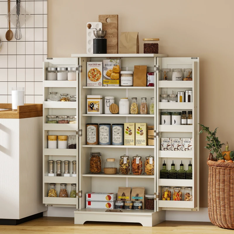 HOMCOM Armário Despenseiro de Cozinha com 2 Portas, 16 Prateleiras e Prateleira Ajustável para Sala de Jantar e Sala de Estar, 60x40x120 cm, Creme