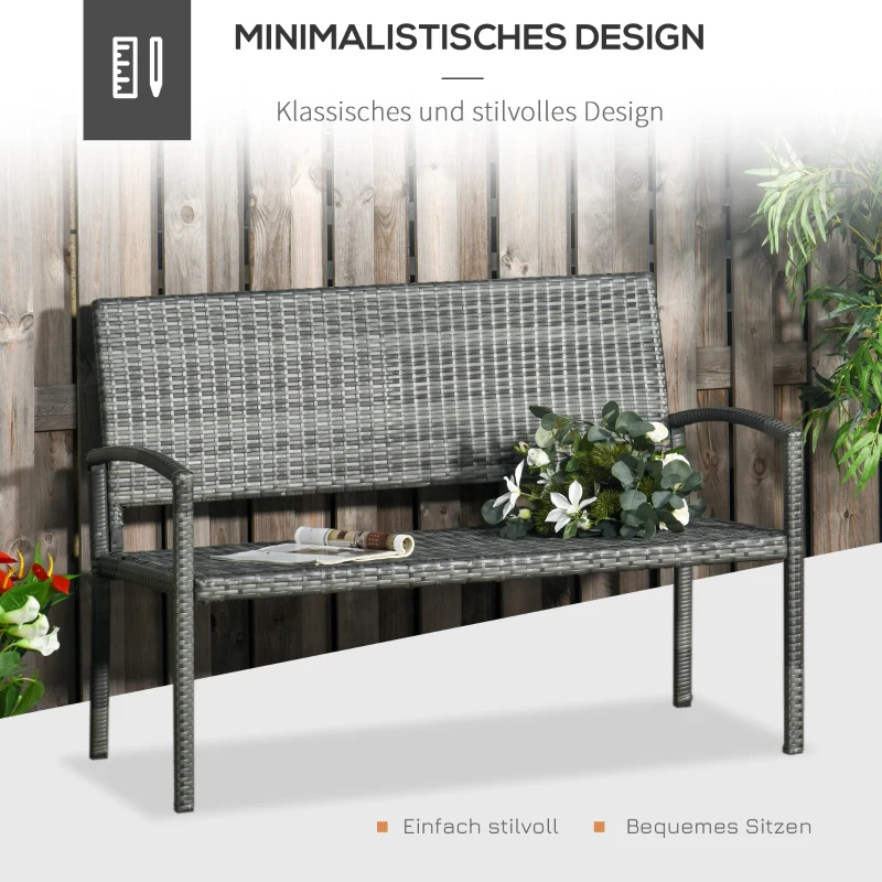 Outsunny tuinbank, rotanlook, met stalen frame, voor 2 personen, grijs, 122 x 60 x 87 cm