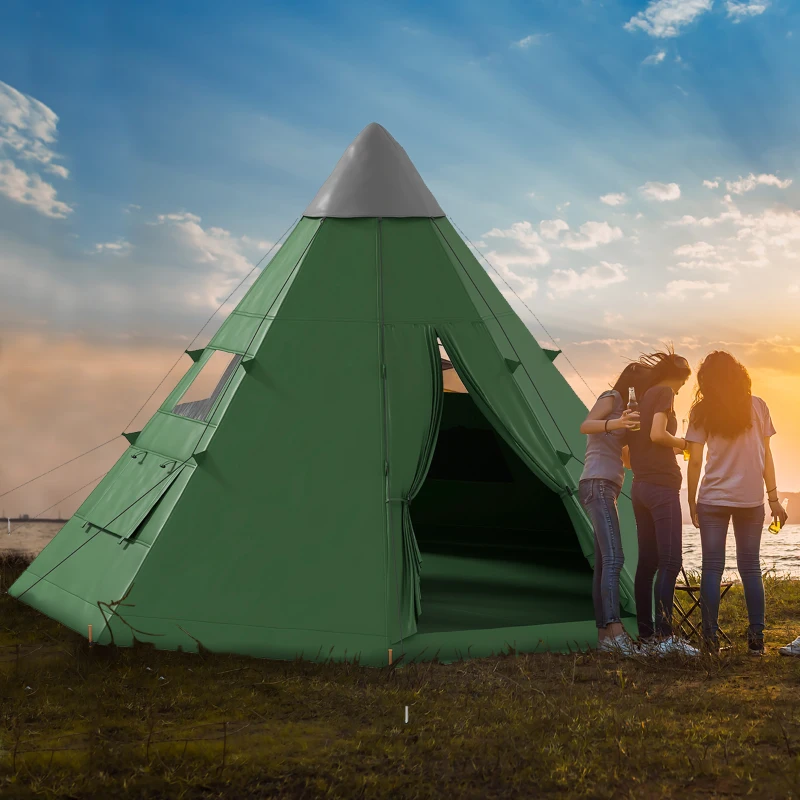 Outsunny 6 Men Tipi Tent with Carry Bag - Green