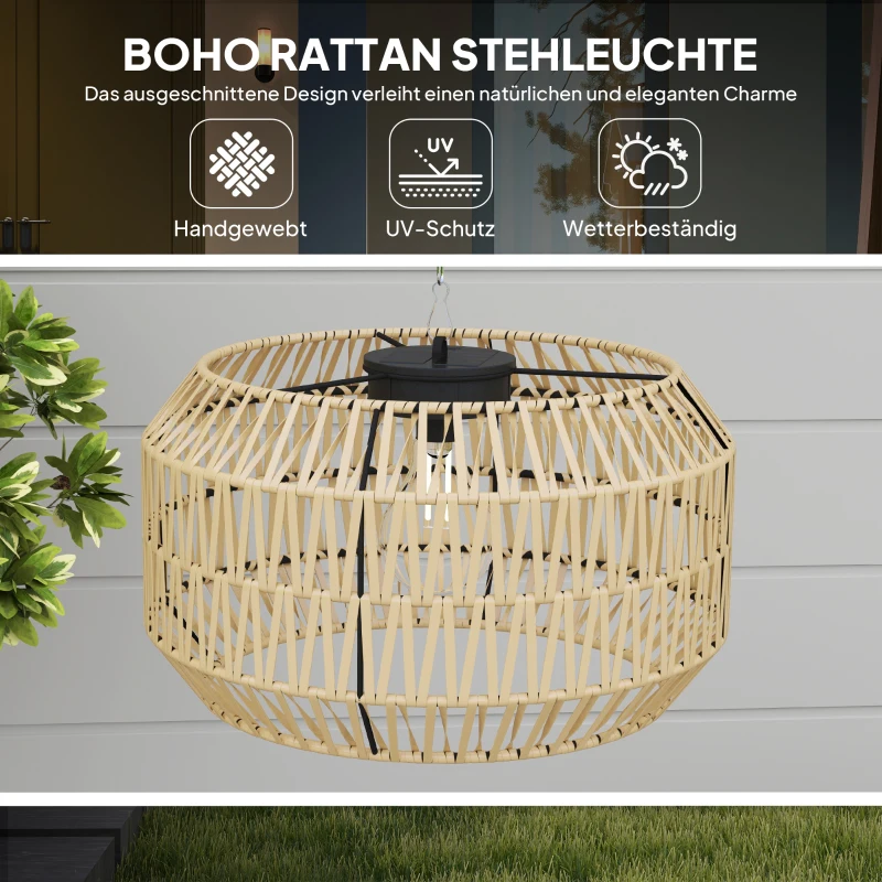 Outsunny Solar Staande Lamp Rattan Solarlampen met Lichtsensor Automatische Solarverlichting in Boho-Stijl IP44 Zwart+Geel