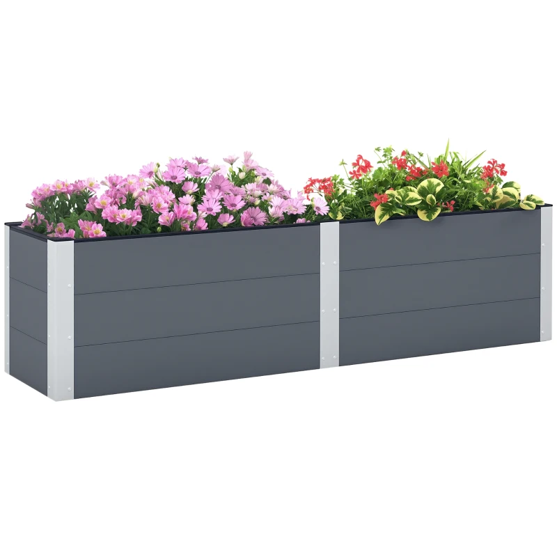 Outsunny Hoge plantenbak met open bodem, hoge zijkanten, weerbestendig, aluminium frame, 200 x 50 x 56 cm, Grijs