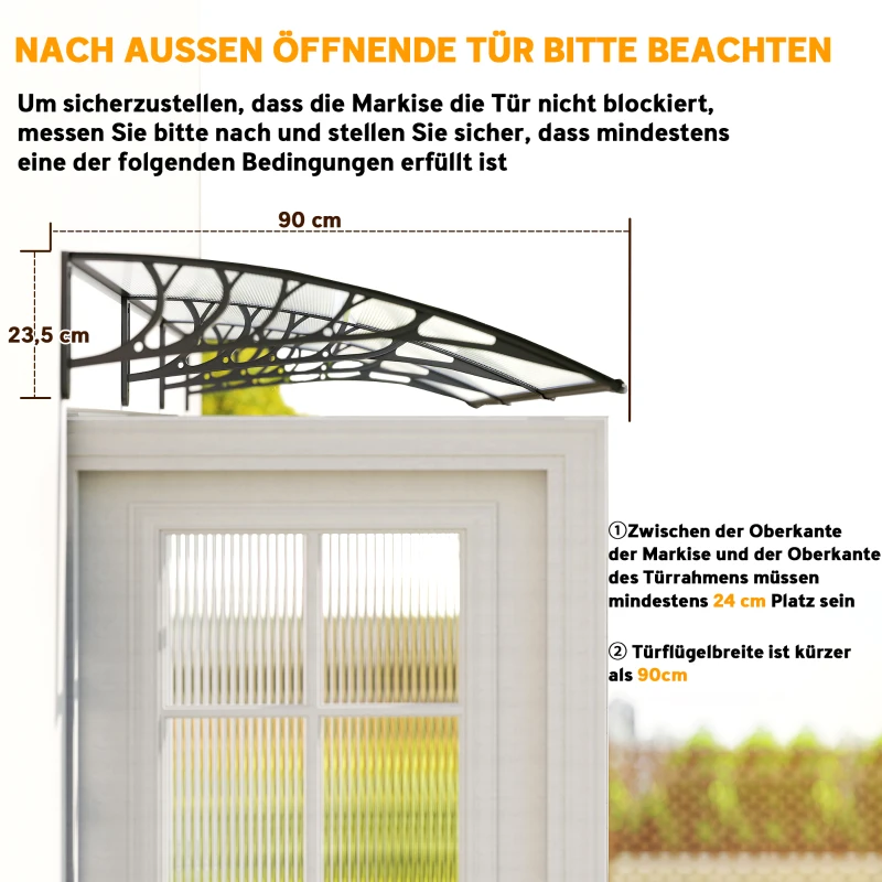 Outsunny Vordach Beschermkap, Zon- en Regenbescherming, inclusief Wandbevestiging, 295x90 cm, Wit