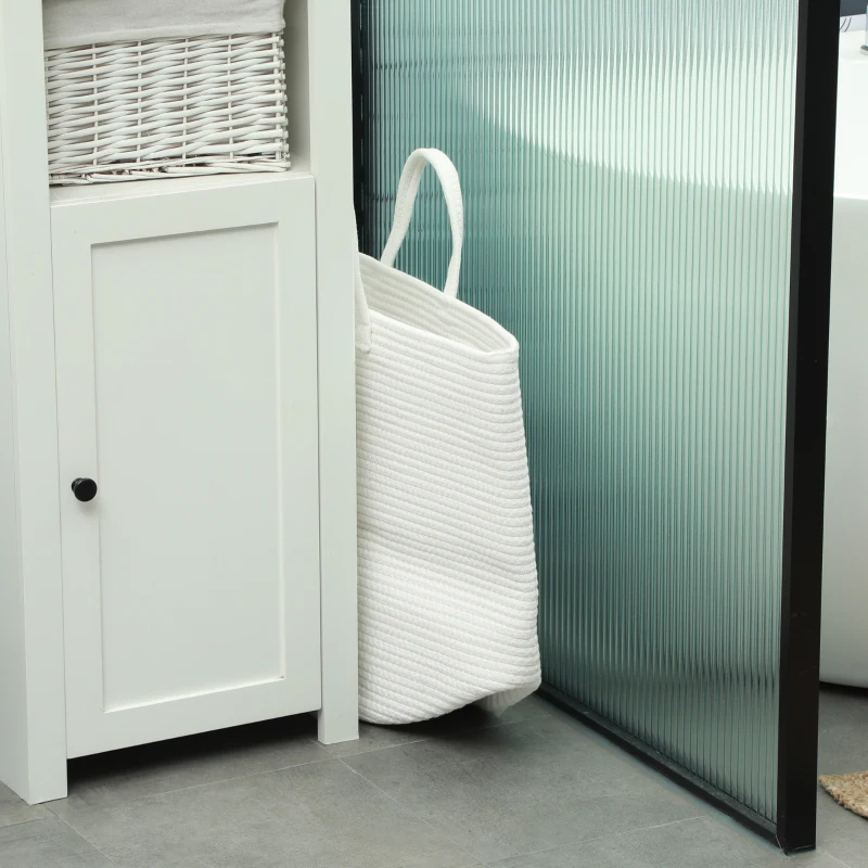 HOMCOM Cesto Portabiancheria da 36L Portatile e Pieghevole con Manici in Cotone Naturale, Ø38x45 cm, Crema
