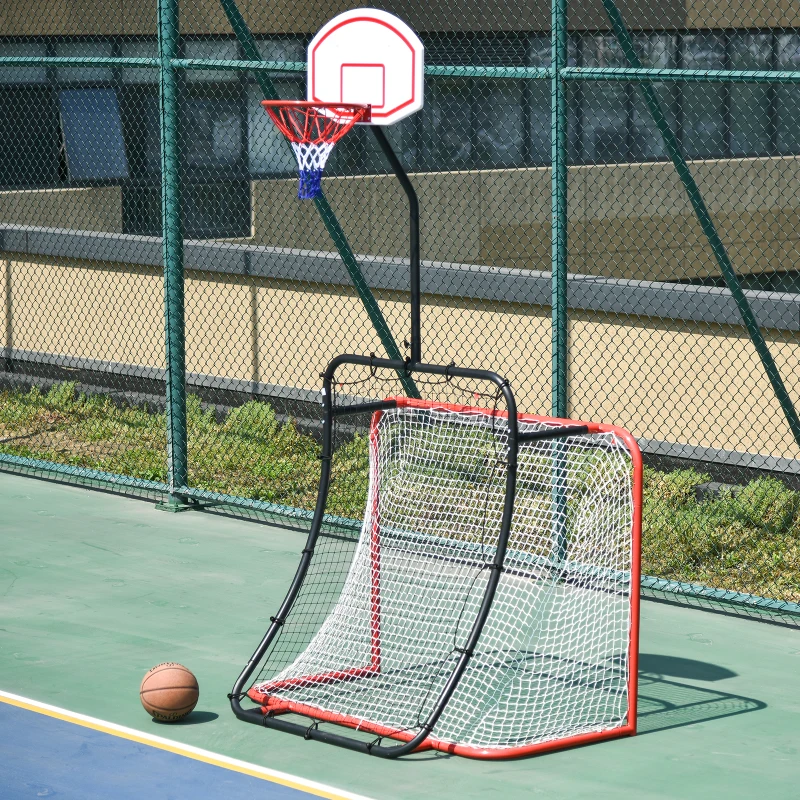 HOMCOM 3-In-1 Football Goal Net, Basketball Hoop, Rebounder Target Netting Teens Adult Practice Play Sports Fun