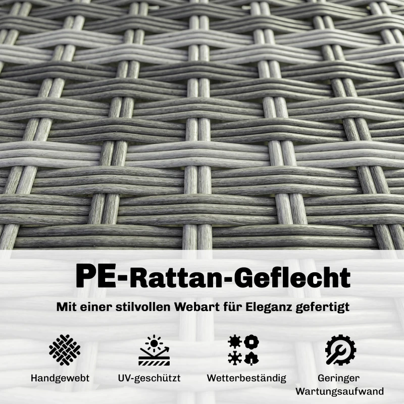 Outsunny Polyrattan tuinmeubelset 5-delig, loungeset met hoekbank, poef, tafel, zit- & rugkussens Grijs+Crèmewit