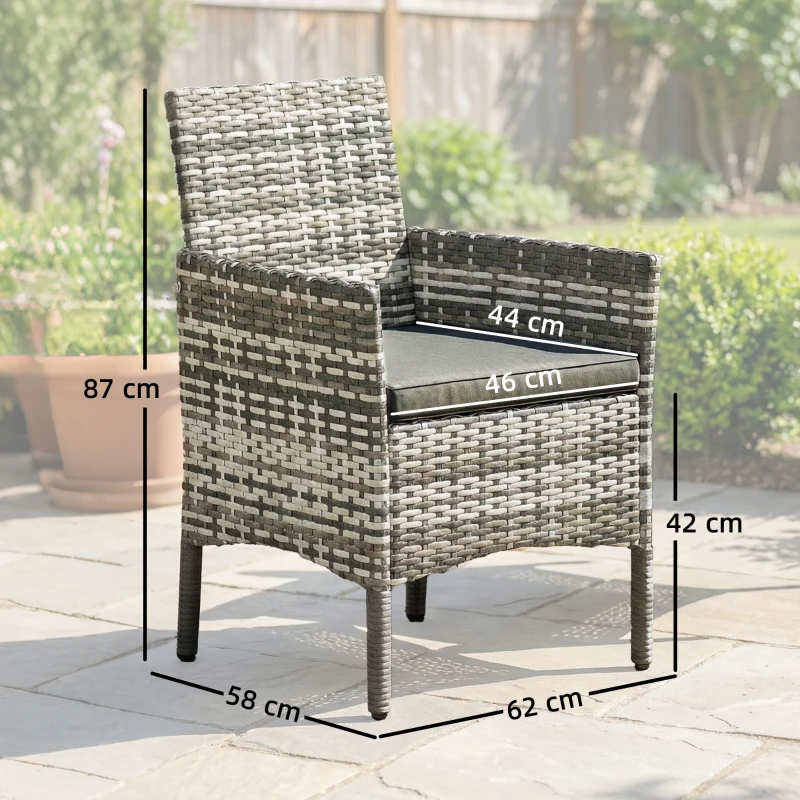 Outsunny 2-delige set tuinstoelen van polyrotan met 2 stoelen, afneembare kussens, stalen frame, grijs