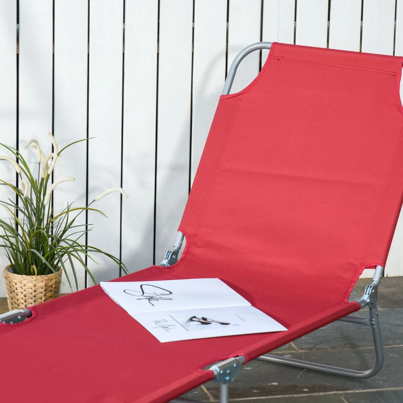 Outsunny Zonnebed, Opvouwbaar, Verstelbare Rugleuning, Roestvrij Metalen Frame, 180 x 55 x 24, Wijnrood