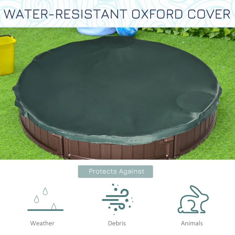 Outsunny Sand Pit Kids Outdoor Plastic Round Sandbox w/ Water-Resistant Oxford Cover Bottom Fabric Liner for 3-12 years Brown
