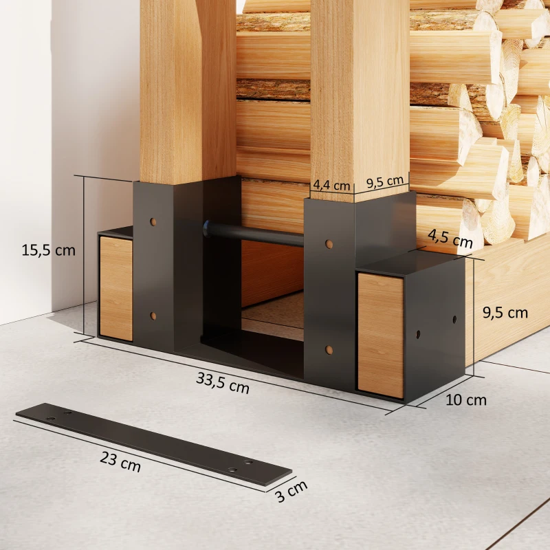 Outsunny Set van 2 brandhouthouders voor binnen – 33,5 x 10 x 15,5 cm, verstelbaar, zwart