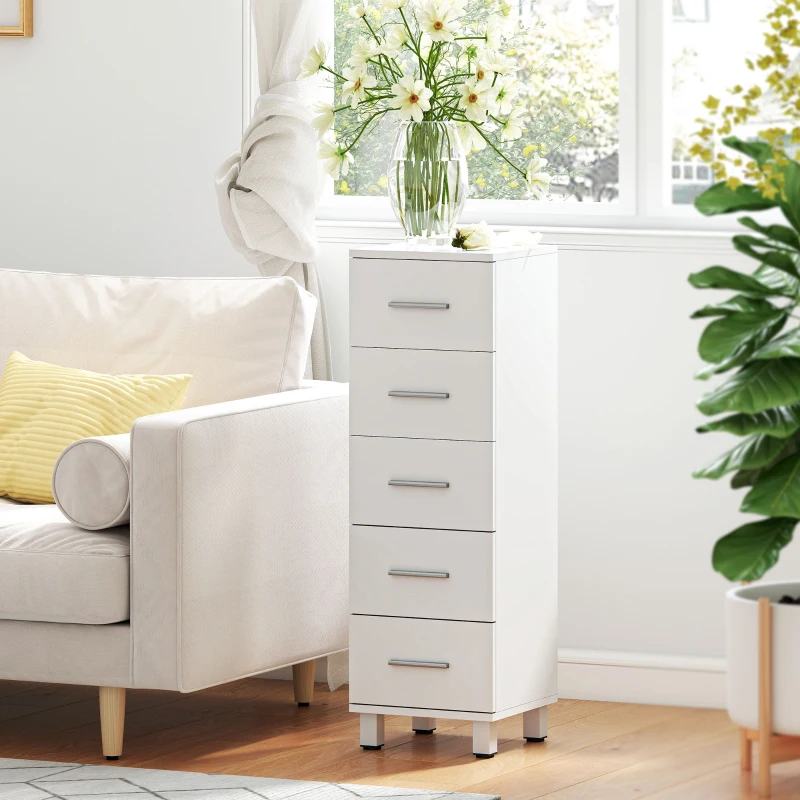 HOMCOM Badkamerkast Smalle badkast met 5 lades voor badkamer  30 x 30 x 95 cm Wit