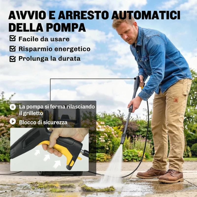 Outsunny Idropulitrice 1600W, Pulitore Portatile con Ugello Regolabile, Colore Giallo