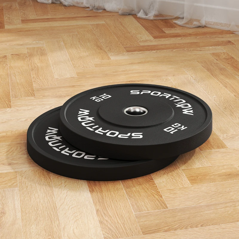 SPORTNOW Set 2 Discuri Greutăți de 10 kg din Cauciuc cu Orificiu de 2"/5 cm pentru Gantere și Haltere, Negru