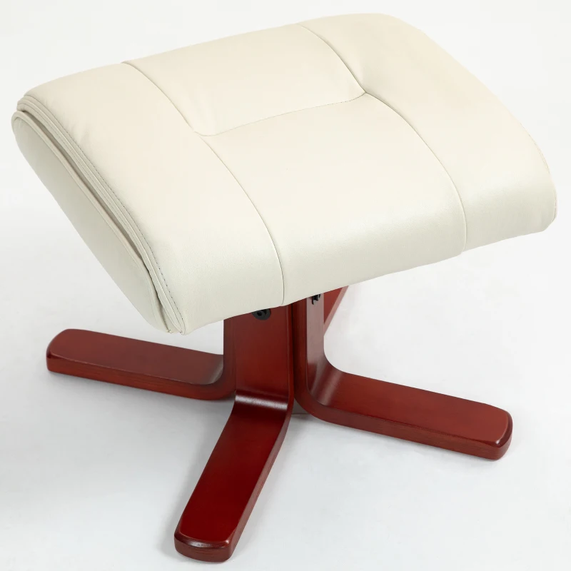 HOMCOM Relaxfauteuil met hocker, lederlook, kantelbare leuning, tot 150 kg, Crèmewit