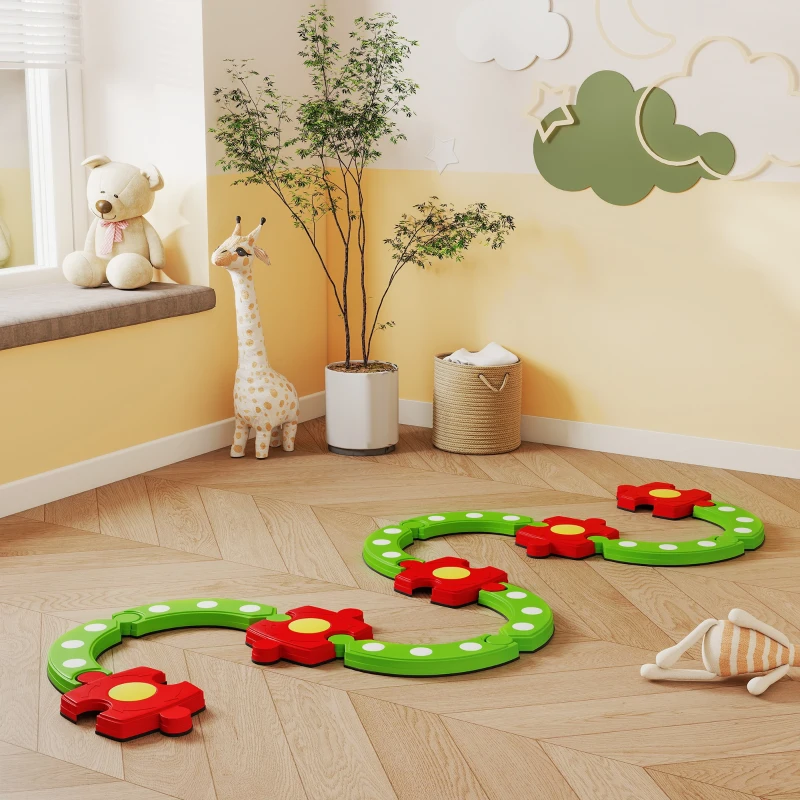 AIYAPLAY 13 PCS Kids Balance Beam Stepping Stones Set with Non-slip Textured Surface, Outdoor Indoor for Toddlers, Green