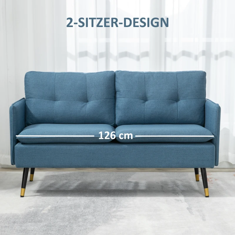HOMCOM 2er-Sofa im Retrodesign, mit Knopfheftung, Sofa, Leinenoptik, Dunkelblau