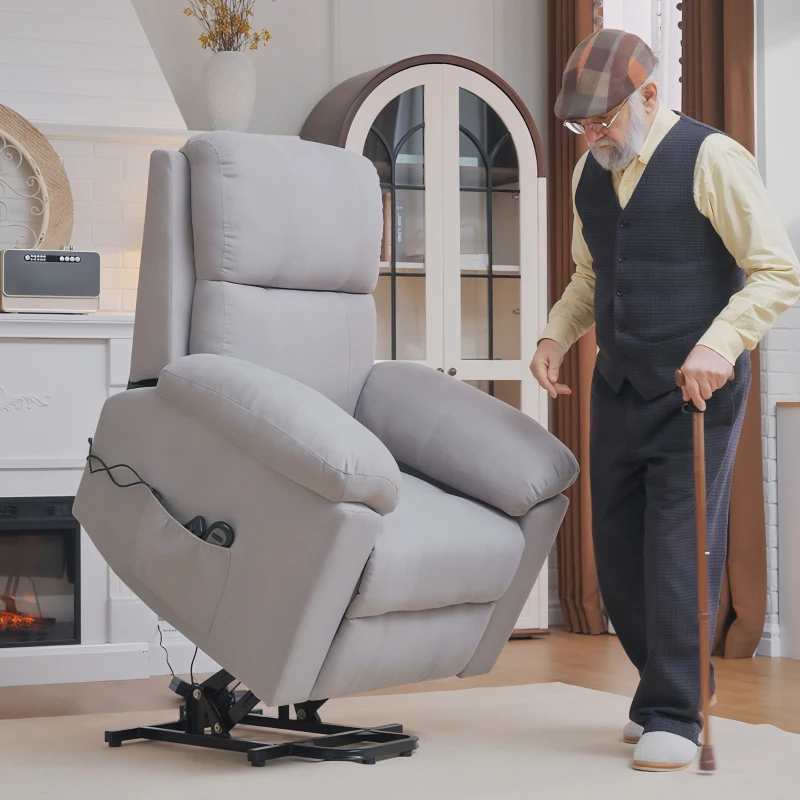 HOMCOM Fauteuil releveur électrique massant et dossier inclinable avec repose-pied télécommandes revêtement imitation lin gris