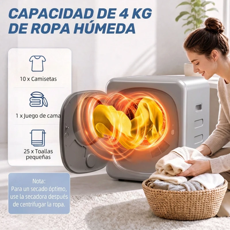 HOMCOM Secadora de Evacuación 3 kg 800W con Pantalla Táctil Control de Tiempo y Temperatura Función Antiarrugas Plata